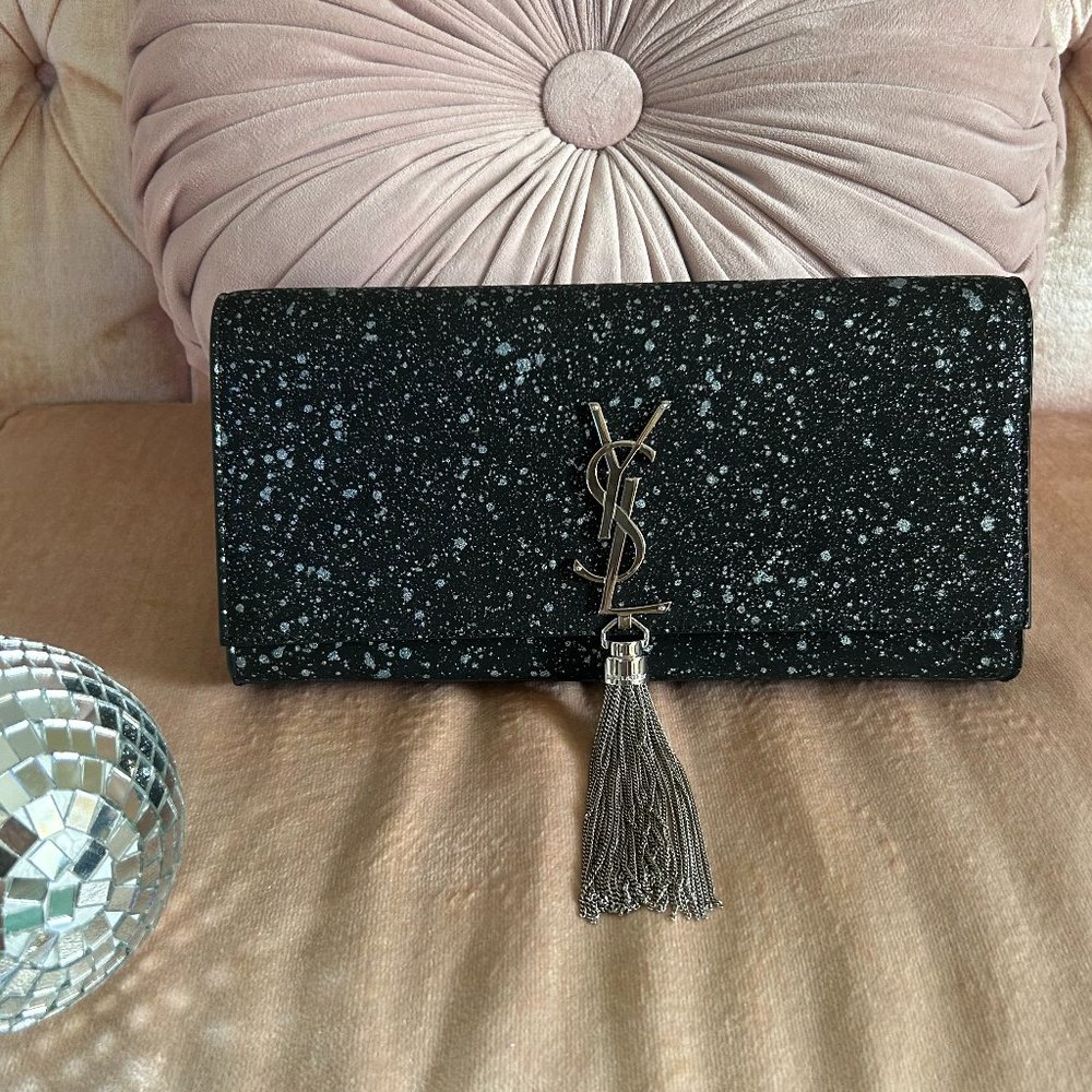 COPY - AUTH * NWOT YSL Glitter Classic Monogram Cassandre Tassel Oversized Sued…